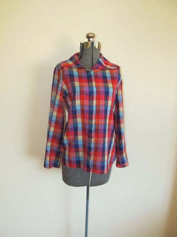 1970s colorful windowpane soft button up shirt wi… - image 2