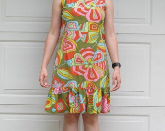 1960s Lily Pultizer-esque psychedelic women's shift dress, small, medium