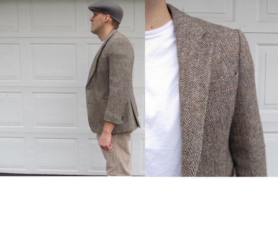 1970s Men's Tan and brown Harris Tweed blazer, vi… - image 1