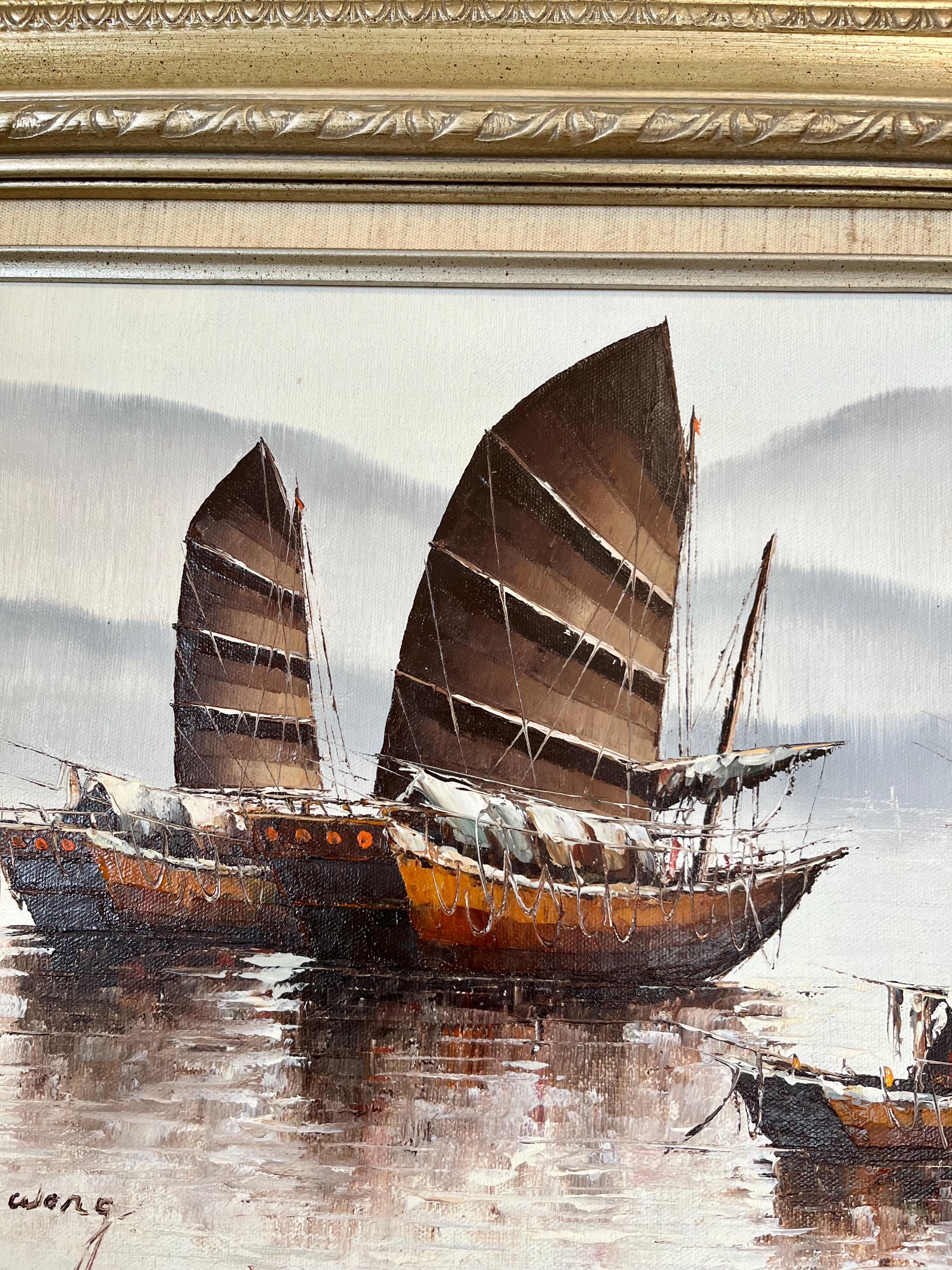 Vintage P. Wong ORIGINAL CERTIFIED Oil Painting on Canvas, Framed