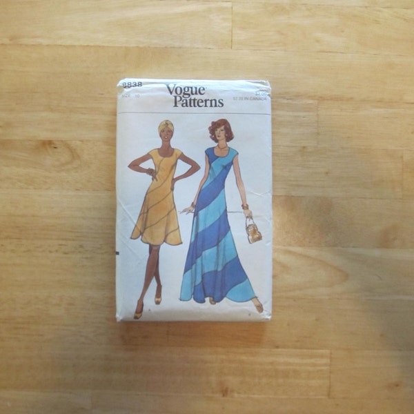 Vintage Vogue Pattern for Dress; 1970s #8838, Size 10, Bust 32.5, Waist 25