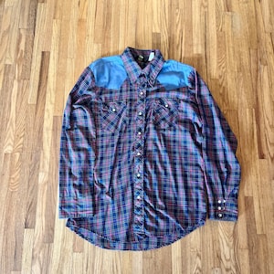 1970s men&#39;s vintage western plaid shirt, XL