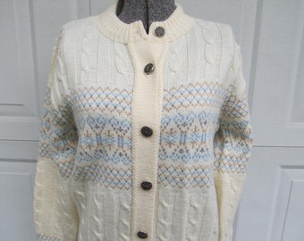 1970s cream Fair Isle cardigan with detailed metal buttons acrylic, S/M