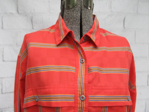 1980s unisex oversized striped shirt, coral with … - image 3