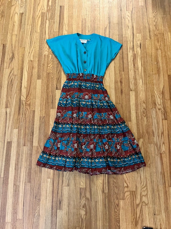 1980s teal and brown shirt dress, dark academia dr