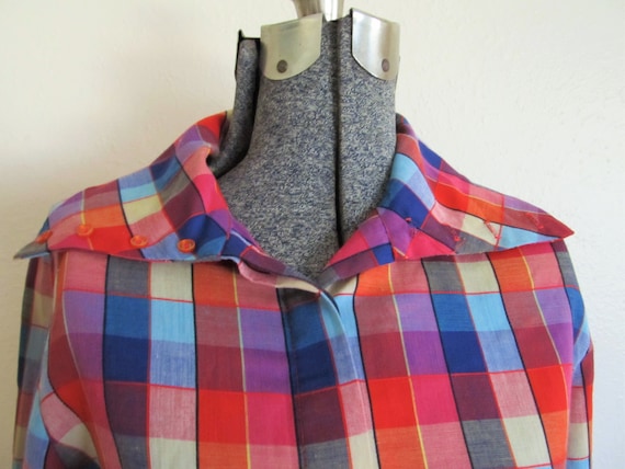 1970s colorful windowpane soft button up shirt wi… - image 3