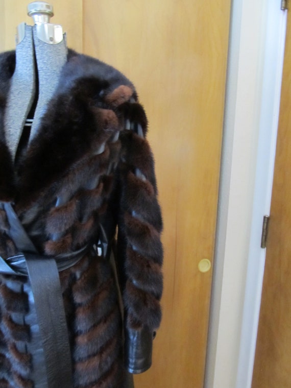 1980s vintage amazing fur mink coat with leather,… - image 3