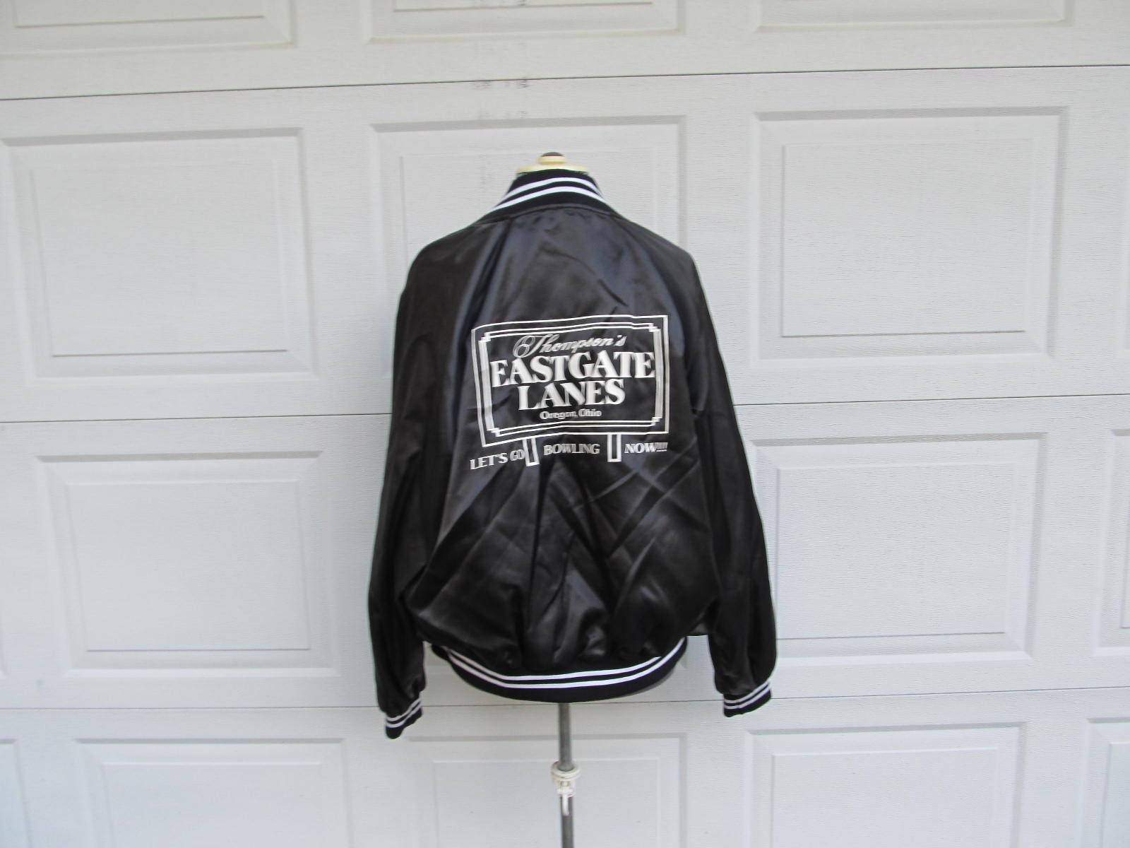 1970s Black Bowling Jacket Eastgate Lanes Black Nylon Bowling