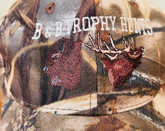 Vintage trucker hat, B&B trophy hunting hat, camouflage hat, buffalo, buck, new old stock