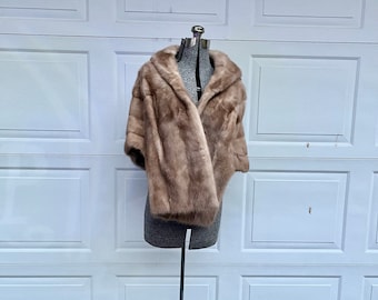 1950s vintage mink fur wrap, real fur, vintage fur, light brown fur shawl, fur stole, capelet