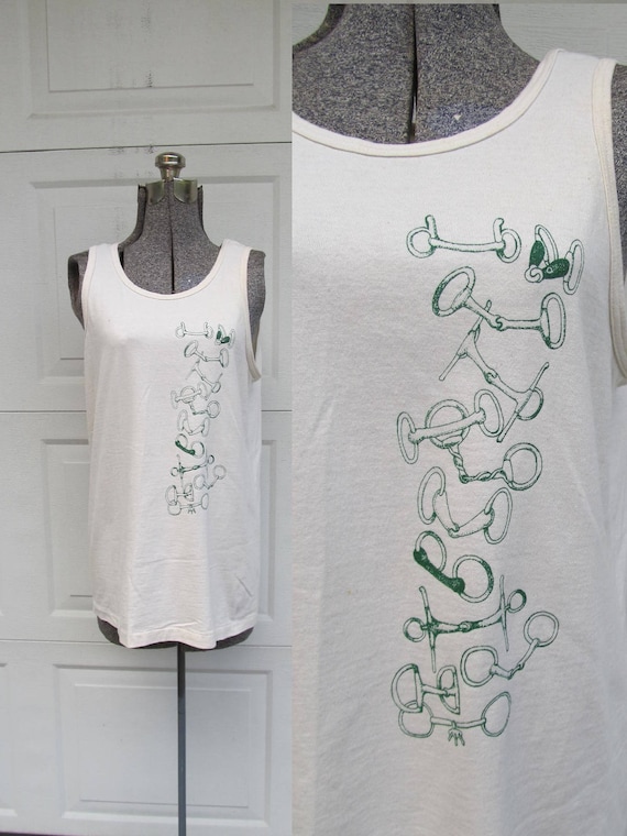 Vintage tank top with horse bits, equestrian top, 