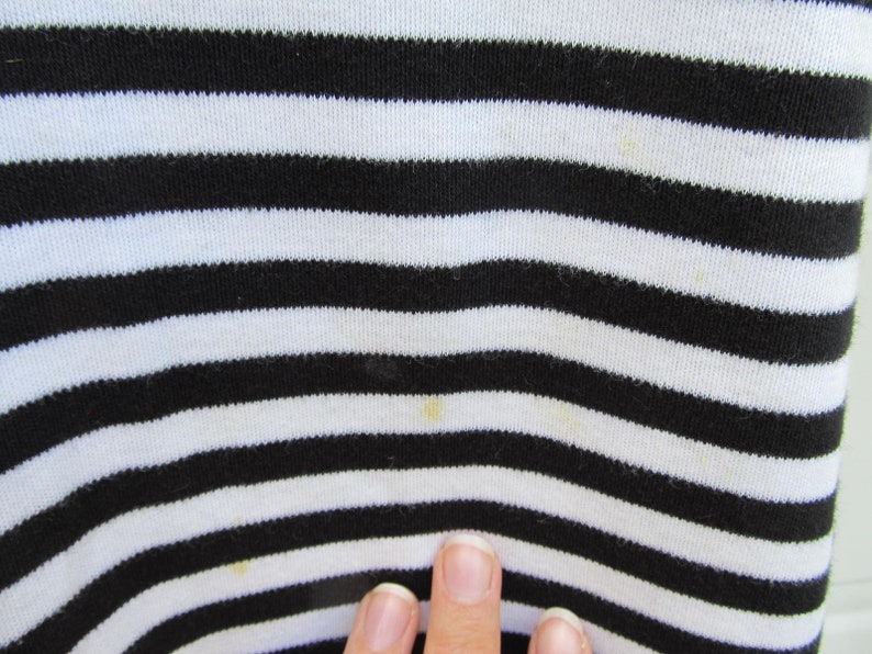 1990s vintage sleeveless polo shirt dress, black and white stripe with yellow collar, M image 6