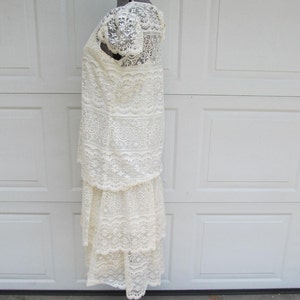 1970s vintage lace dress, cream lace sheer blouse with lace slip, two piece dress, boho dress, M image 4