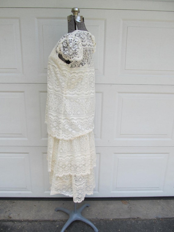 1970s vintage lace dress, cream lace sheer blouse… - image 4