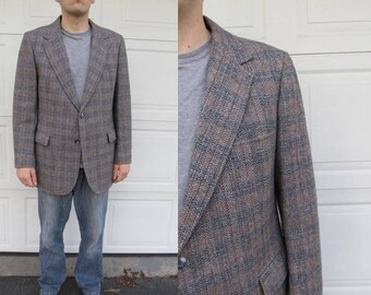 1970s men's vintage Pendleton wool plaid blazer, vintage wool blazer, sportcoat, gray