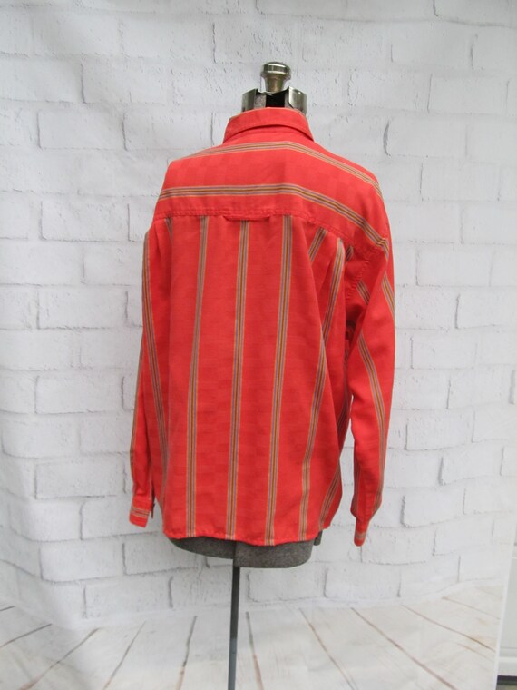 1980s unisex oversized striped shirt, coral with … - image 6