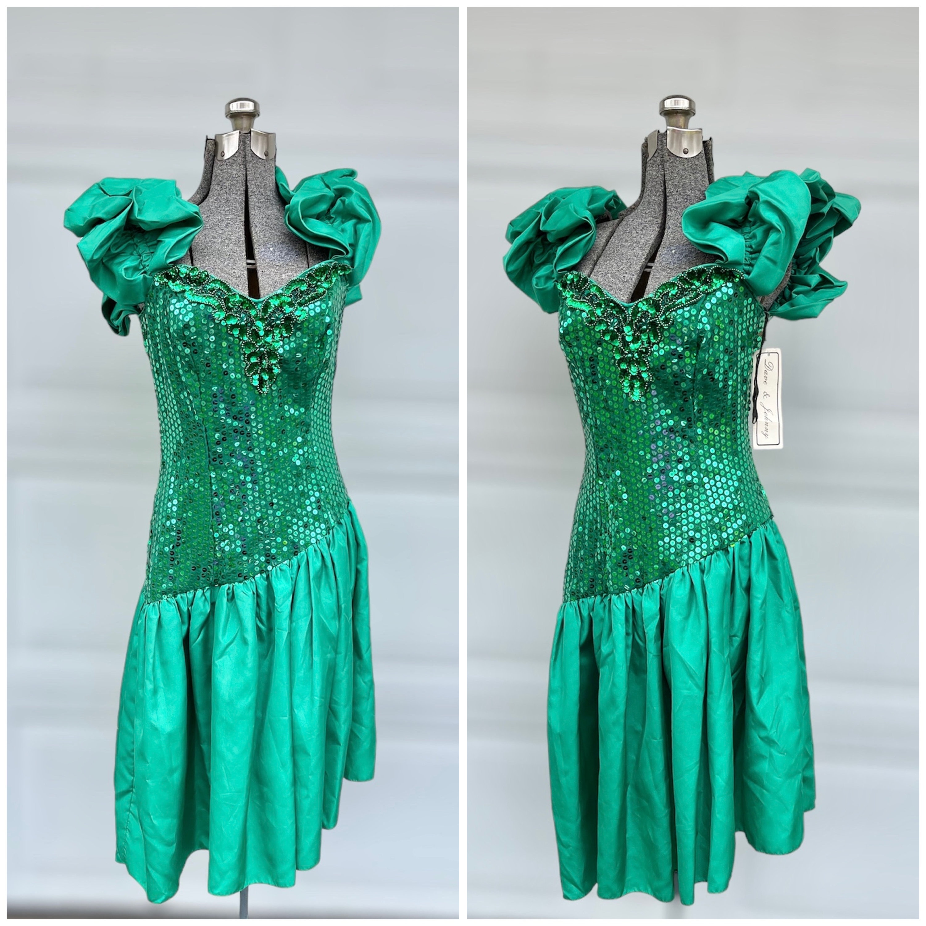 open lace back dress 80s Prom dress| Vintage sleeveless sequinned green and black party dre –  Fashion and Fables main image 1