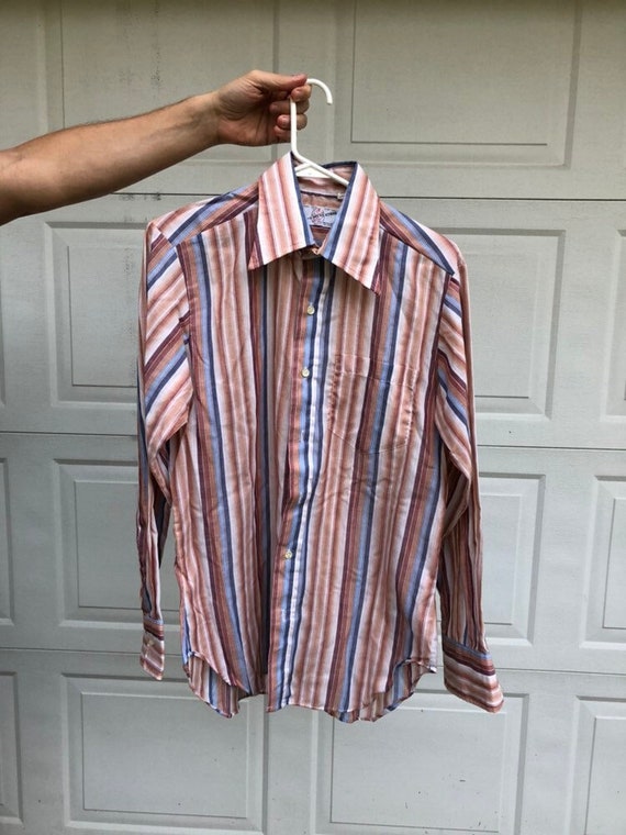 1970s vintage Macy's mens striped shirt mauve brow
