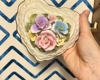 ハート型小物入れ 白 青 花 陶磁器 蓋付き - Etsy 日本
