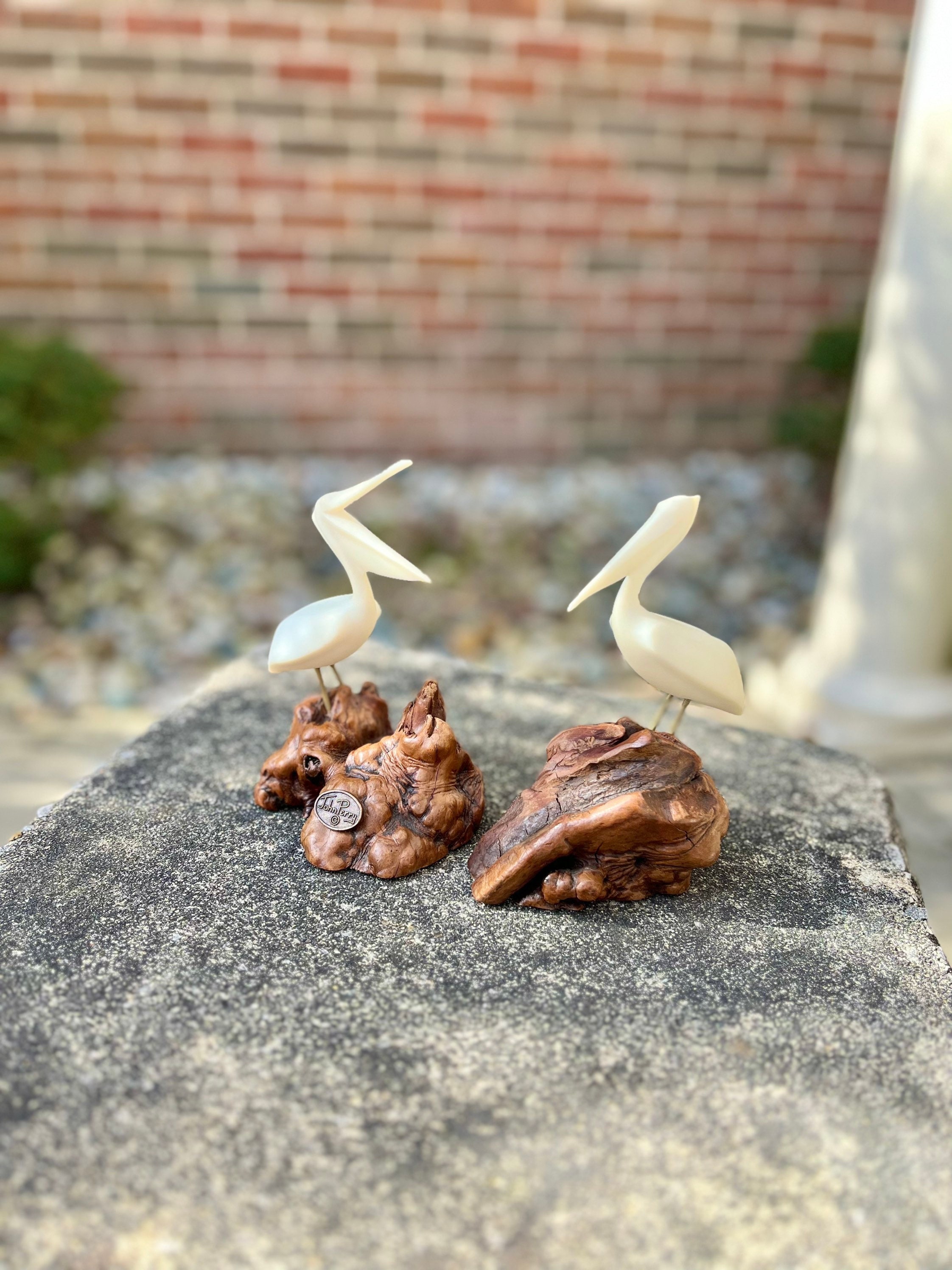 Vintage John Perry Pelican Figures on Wooden Bases, Set of 2 - Etsy