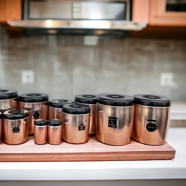 Vintage West Bend copper toned 11 piece cannister set