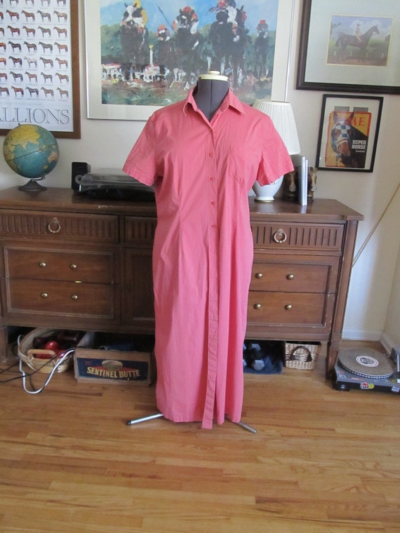 Vintage 1990s Eddie Bauer salmon pink shirt dress