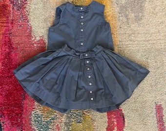 tenue vintage deux pièces pour bébé fille en chambray, taille 3