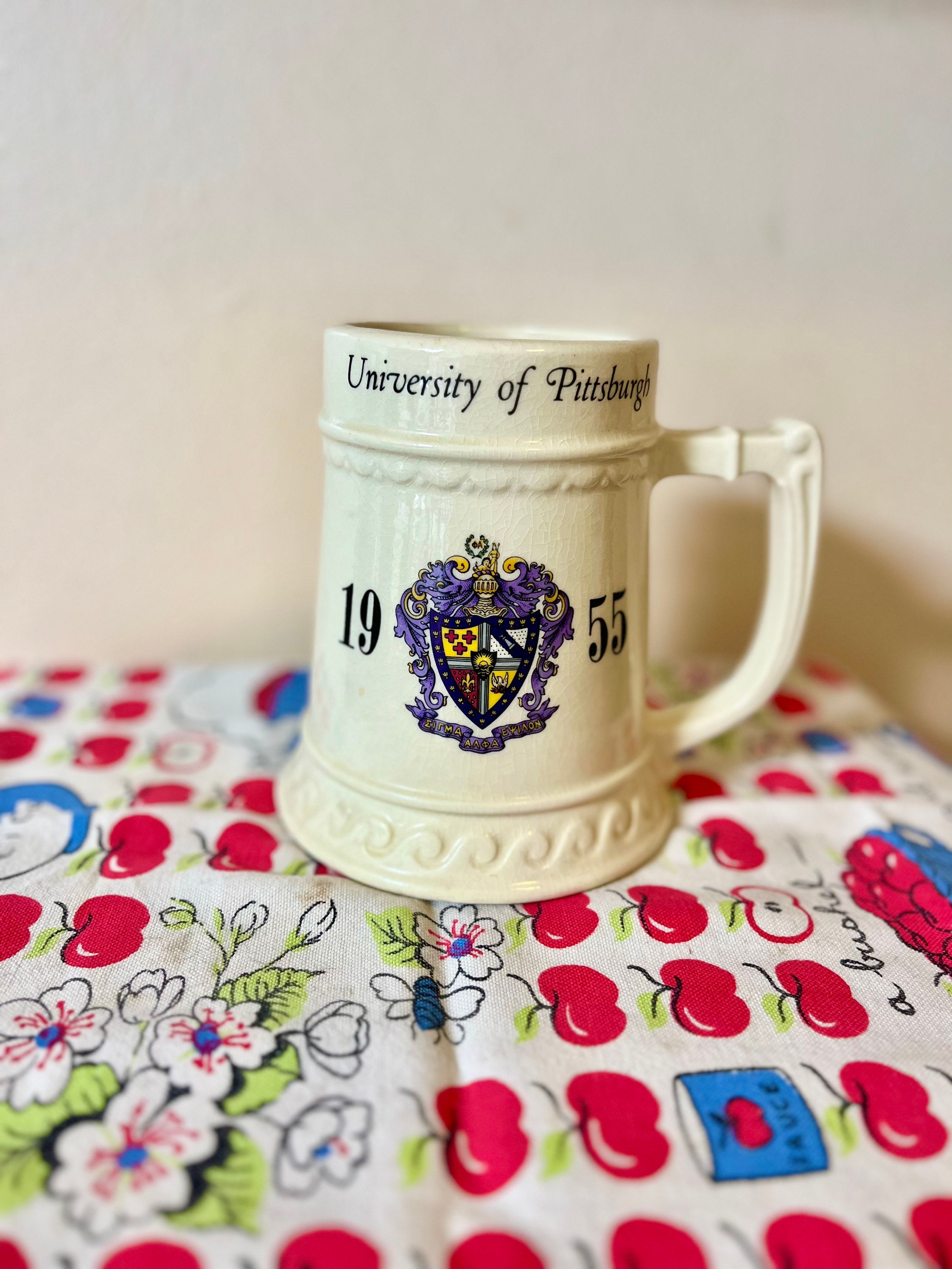 Vintage University of Pittsburgh mug, stein, 1955, mid century modern mug