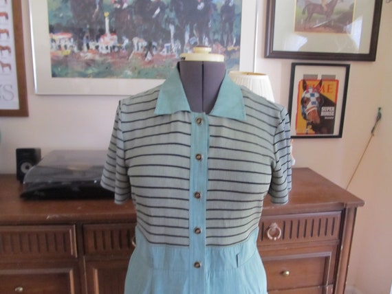 1990s vintage mint green and black shirt dress, XL - image 4