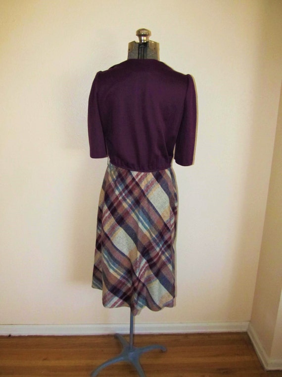 1980s school teacher plum dress with plaid skirt … - image 4