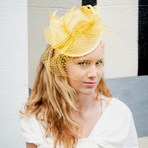 Seafoam Green Sinamay headband fascinator, accented with veil and feathers image 3