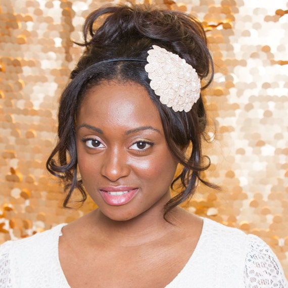 Ivory Colored Vintage Lace Flower Headband, Accented With  display picture 1