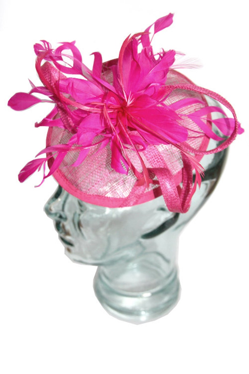 Pink Rose Sinamay headband fascinator, accented with feathers and flower image 5