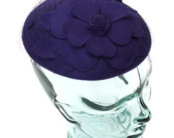 Purple Pansy Vintage Style Felt Hat accented with flower