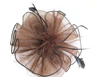 Brown Headband Fascinator accented with feathers