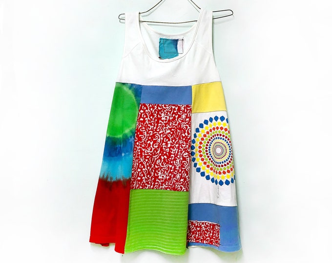 Recycled Tank Top Tunic Repurposed Clothing Plus Size Boho Multicolored Tunic