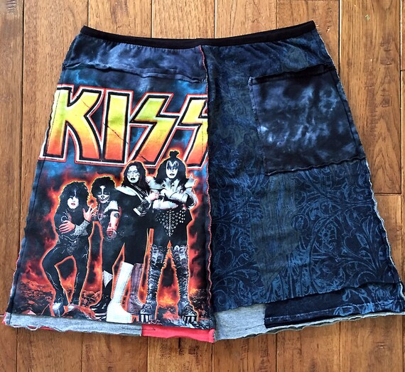 Kiss band skirt Upcycled clothing tshirt skirt festival Etsy
