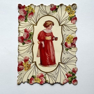 Antique Early 1900s Die Cut Embossed Valentines Card Floral And Gold Accents