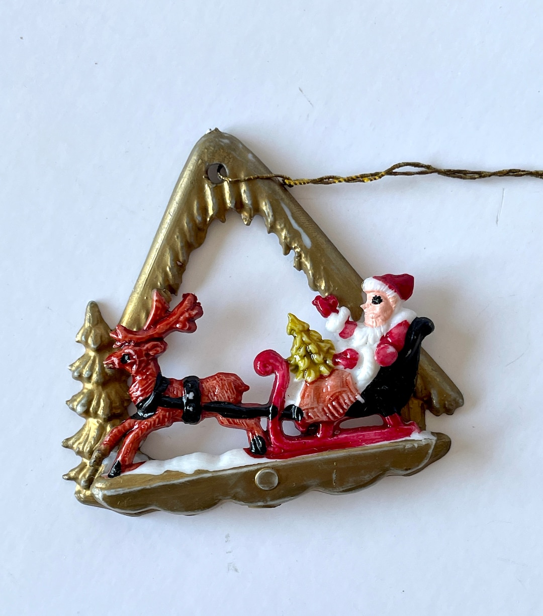 Vintage Italian Christmas Diorama Ornament Chalet Santa and Sleigh