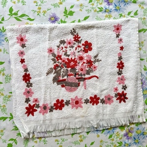Vintage Pink Flowers Cotton Terry Hand Towel