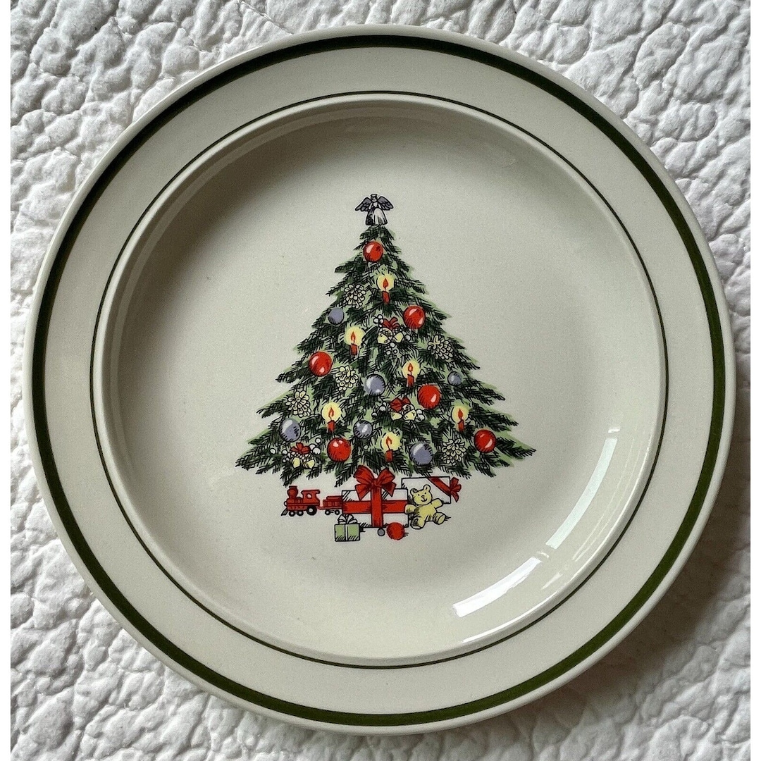Stoneware Christmas Tree Salad Plate 7 3/4 Inches Etsy