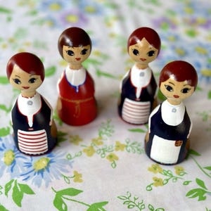 Vintage 1960s Handmade Finnish Peg Doll Napkin Rings Set Of 4