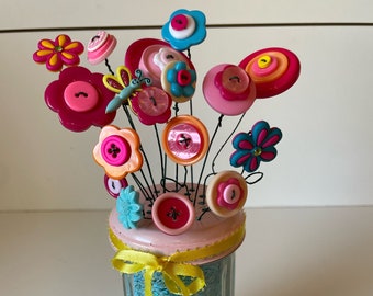 Button Flower Bouquet-Rainbow, Pink, +more