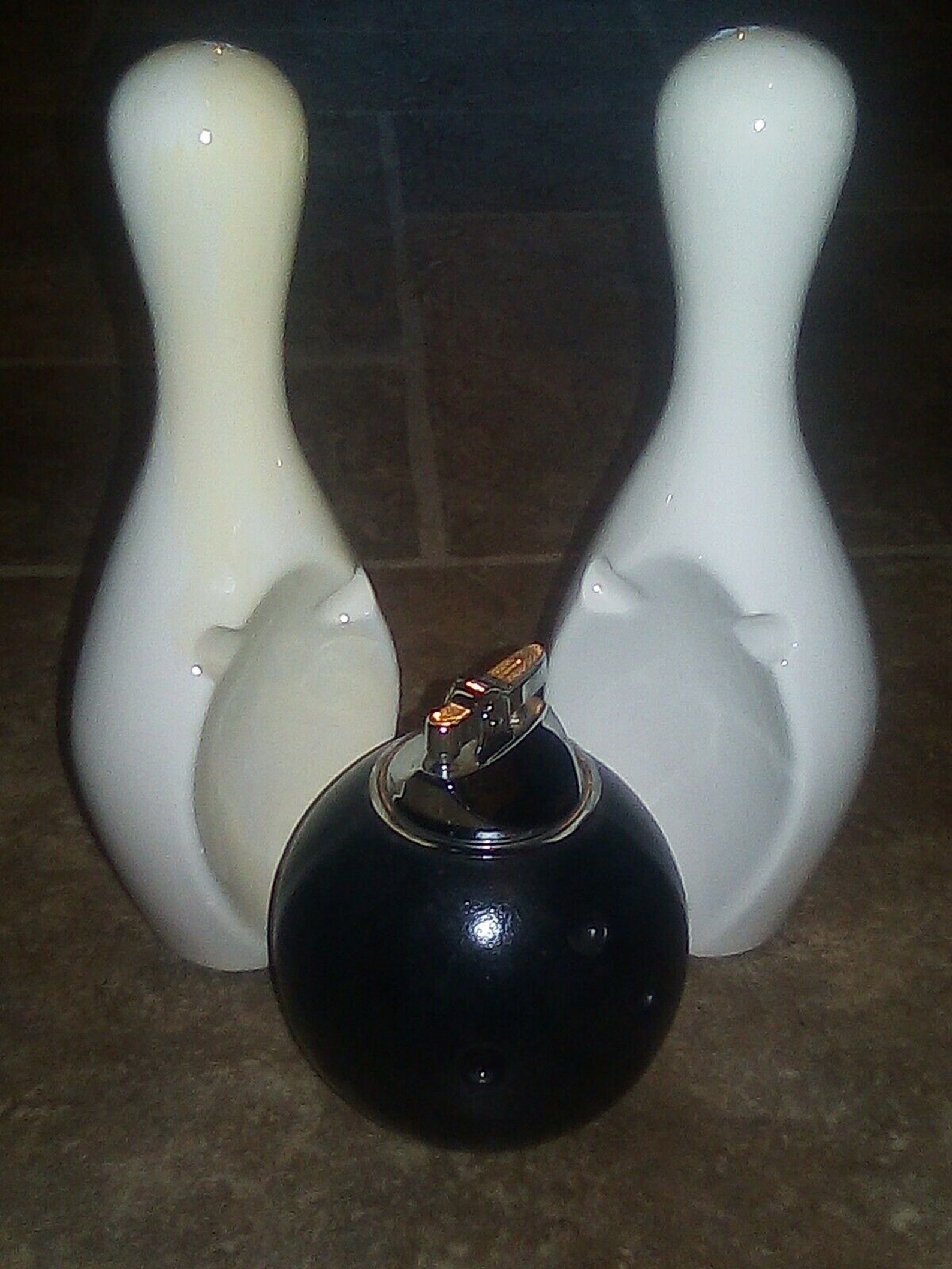 Vintage Ceramic Table Lighter Bowling Ball & 2 Ashtrays Bar Etsy