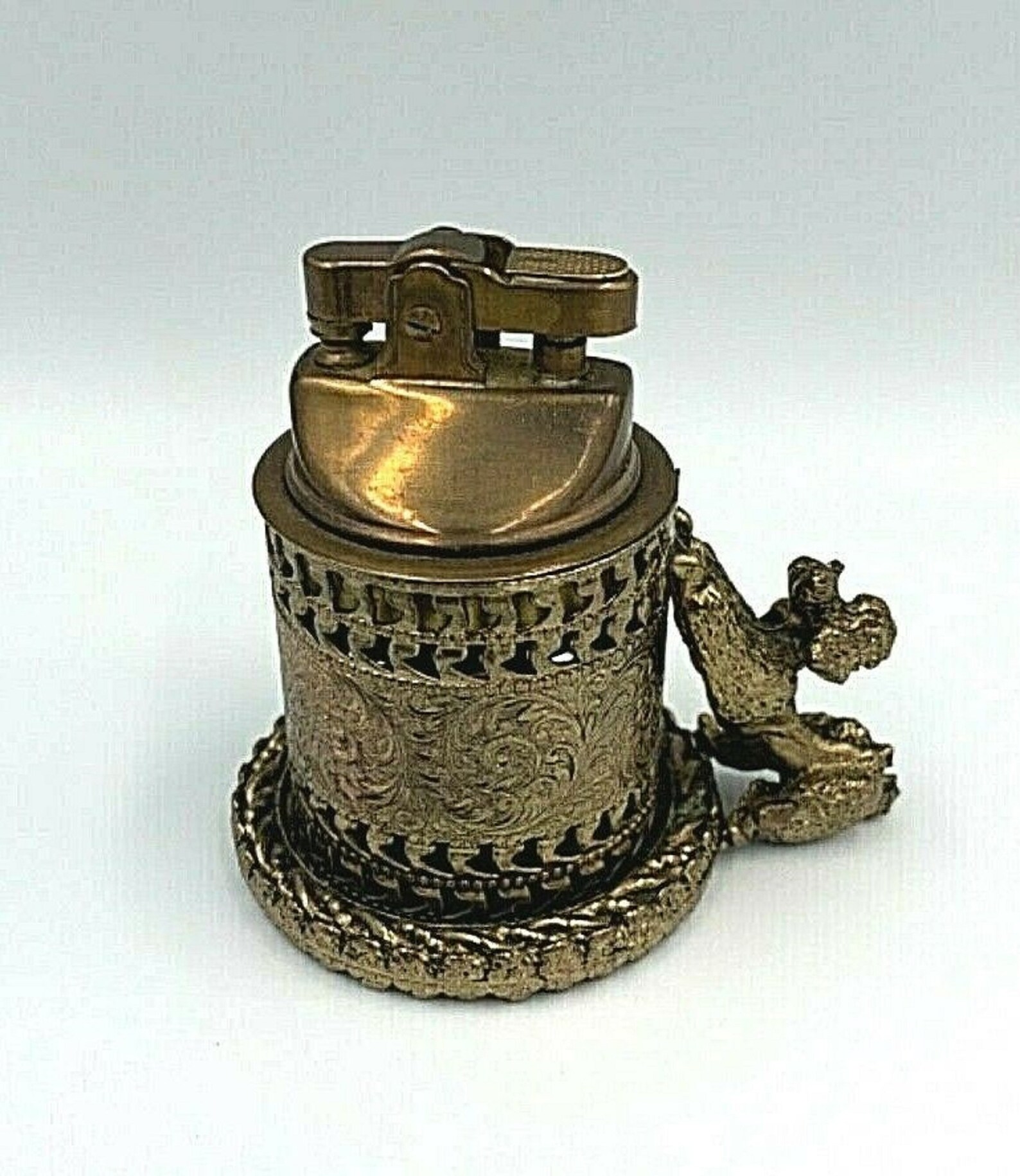Vintage MCM Table Lighter Made in Japan Brass Filigree Etsy