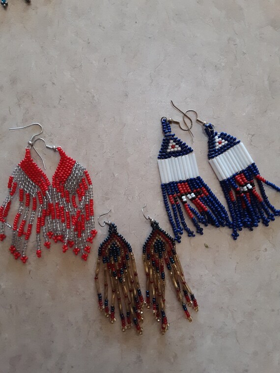 3 pair earrings, beaded