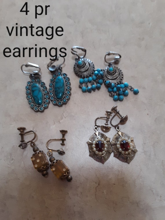 Earrings, vintage, clip & twist on , set of 4 pr
