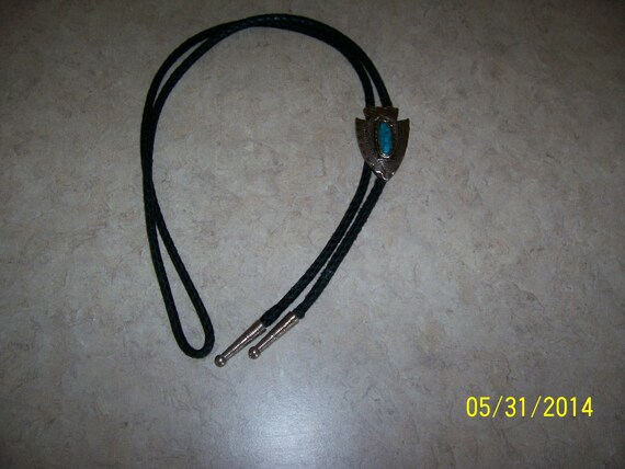 Bolo Tie, Silver with turquiose-like stone - image 2