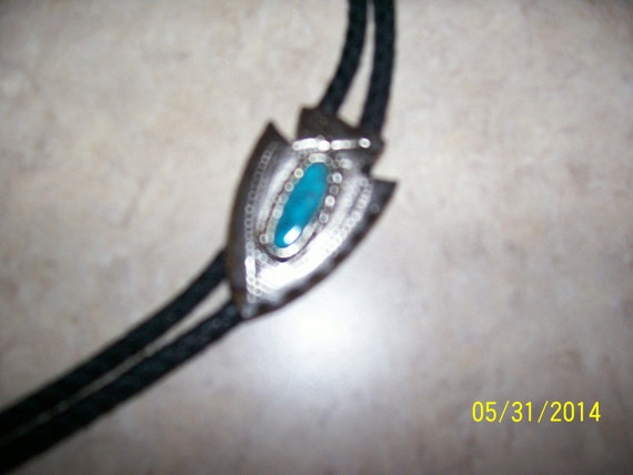 Bolo Tie, Silver with turquiose-like stone - image 1