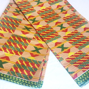 Coral Orange  And Beige  African Fabric Ankar Kente Print- By The yard